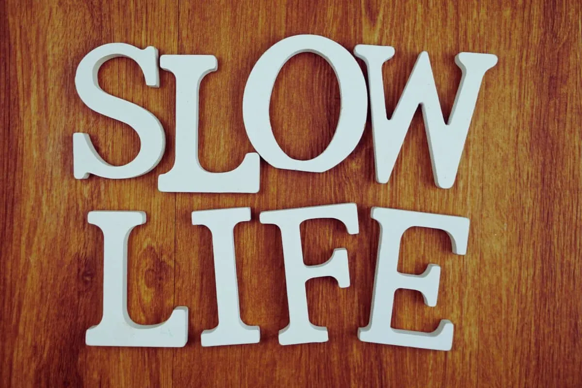 Lettres blanches "SLOW LIFE" sur bois